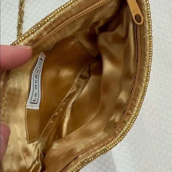La Regaie Gold Chevron Crossbody Evening Bag Vintage Y2K - Picture 7 of 7